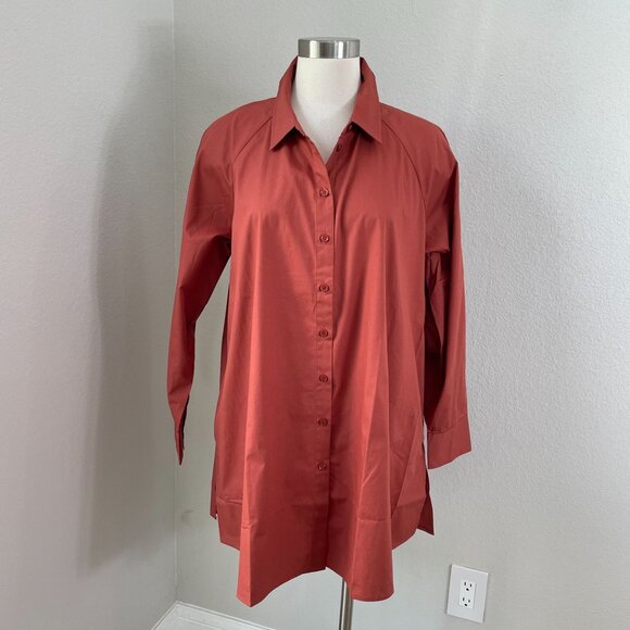 NEW Coldwater Creek Womens 14 Long Sleeve Cinnamon Button Up Shirt Pockets Tunic - Picture 1 of 15